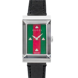 Gucci G-Frame Mother of Pearl Green & Red Dial Black Leather Strap Watch For Women - YA147403 Authentic Buy Shop Now