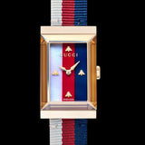 Gucci G-Frame Mother of Pearl Dial White Blue Red Nylon Strap Watch For Women - YA147405 Authentic Buy Shop Now