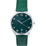 Gucci G-Timeless Green Mother of Pearl Dial Green Leather Strap Watch For Women - YA126585 Authentic Buy Shop Now