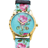 Gucci G Timeless Floral Turquoise Dial Turquoise Leather Strap Watch For Women - YA1264085 Authentic Buy Shop Now