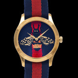 Gucci G Timeless Bee Red & Blue Dial Red Two Tone Nylon Strap Watch For Men - YA1264061 Authentic Buy Shop Now
