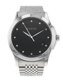 Gucci G Timeless Diamonds Black Dial Silver Steel Strap Watch For Men - YA126405 Authentic Buy Shop Now