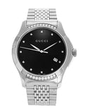 Gucci G Timeless Diamonds Black Dial Silver Steel Strap Watch For Women - YA126408 Authentic Buy Shop Now