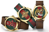 Gucci Le Marche Des Merveilles Green and Red Dial Brown Leather Strap Unisex Watch - YA1264012 Authentic Buy Shop Now