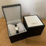 Gucci Diamantissima Mother of Pearl Dial Black Leather Strap Watch For Women - YA141505 Authentic Buy Shop Now