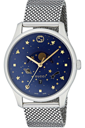 Gucci G-Timeless Motifs Moon Phase Blue Dial Silver Mesh Bracelet Watch For Men - YA126328 Authentic Buy Shop Now