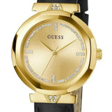 Guess Rumour Quartz Gold Dial Black Leather Strap Watch For Women - GW0689L2 Authentic Buy Shop Now