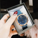 Guess Marina Chronograph Blue Dial Blue Denim Strap Watch For Women - W1057L1 Authentic Buy Shop Now