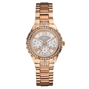 Guess Viva Diamonds White Dial Rose Gold Steel Strap Watch for Women - W0111L3 Authentic Buy Shop Now