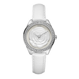 Guess Rosette Analog White Dial White Leather Strap Watch For Women - W75043L1 Authentic Buy Shop Now