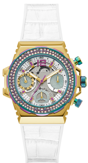 Guess Fusion Chronograph White Dial White Leather Strap Watch For Women - GW0553L2 Authentic Buy Shop Now