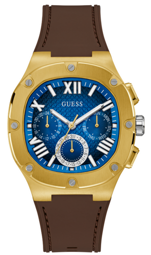 Guess Headline Chronograph Blue Dial Brown Silicone Strap Watch For Men - GW0571G5 Authentic Buy Shop Now