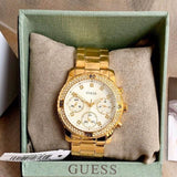 Guess Solar Chronograph Diamonds White Dial Gold Steel Strap Watch for Women - W1069L2 Authentic Buy Shop Now
