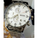 Hugo Boss Aeroliner Chronograph Quartz White Dial Silver Steel Strap Watch For Men - HB1512445 Authentic Buy Shop Now