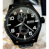 Hugo Boss Aeroliner Black Dial Black Leather Strap Watch For Men - 1513083 Authentic Buy Shop Now