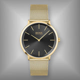 Hugo Boss Horizon Quartz Black Dial Gold Mesh Bracelet Watch For Men - HB1513735 Authentic Buy Shop Now