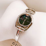 Gucci Horsebit Collection Mother of Pearl Black Dial Silver Steel Strap Watch For Women - YA139503 Authentic Buy Shop Now