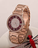 Michael Kors Caitlin Red Dial Rose Gold Stainless Steel Strap Watch for Women - MK3377 Authentic Buy Shop Now