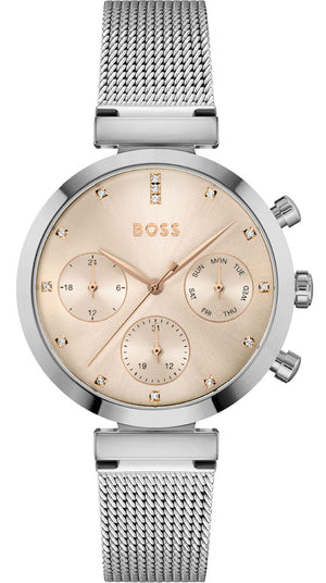 Hugo Boss Flawless Pink Dial Silver Mesh Bracelet Watch for Women - 1502625 Authentic Buy Shop Now