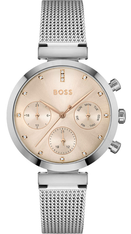 Hugo Boss Flawless Pink Dial Silver Mesh Bracelet Watch for Women - 1502625 Authentic Buy Shop Now