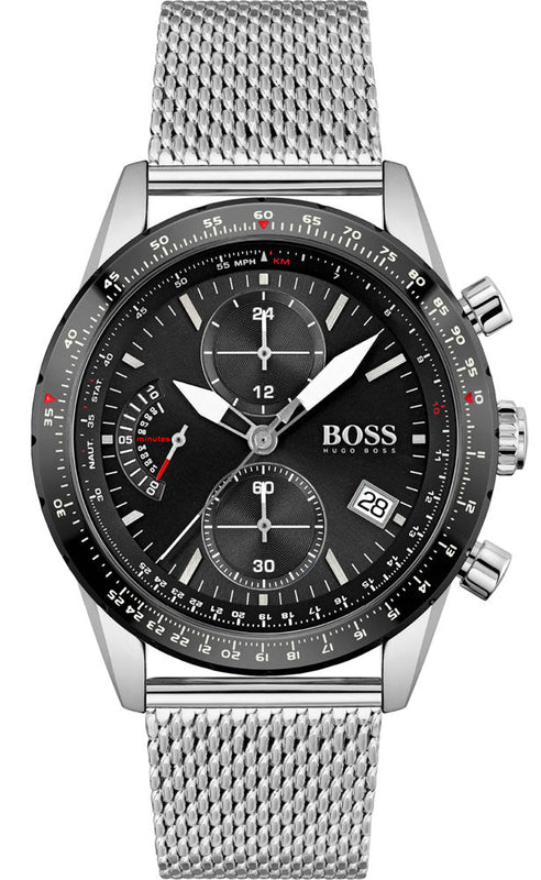 Hugo Boss Pilot Edition Black Dial Silver Mesh Bracelet Watch for Men - 1513886 Authentic Buy Shop Now