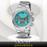 Guess Empire Chronograph Quartz Sky Blue Dial Silver Steel Strap Watch For Men - GW0489G3 Authentic Buy Shop Now
