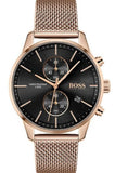 Hugo Boss Associate Black Dial Rose Gold Mesh Bracelet Watch for Men - 1513806 Authentic Buy Shop Now
