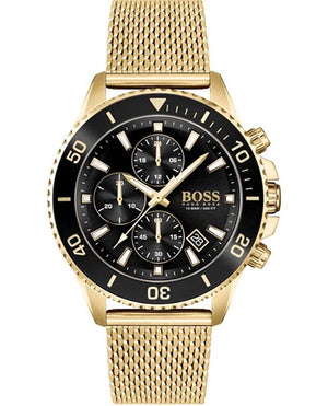 Hugo Boss Admiral Chronograph Black Dial Gold Mesh Bracelet Watch for Men - 1513906 Authentic Buy Shop Now