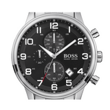 Hugo Boss Aeroliner Chronograph Black Dial Silver Steel Strap Watch For Men - 1512446 Authentic Buy Shop Now