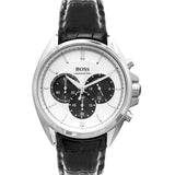 Hugo Boss Casual Chronograph Silver Dial Black Leather Strap Watch For Men - HB1512880 Authentic Buy Shop Now
