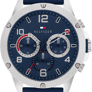 Tommy Hilfiger Blaze Chronograph Blue Dial Blue Rubber Strap Watch For Men - 1792027 Authentic Buy Shop Now