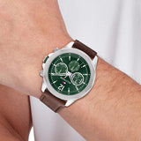 Tommy Hilfiger Lars Chronograph Green Dial Brown Leather Strap Watch For Men - 1792064 Authentic Buy Shop Now