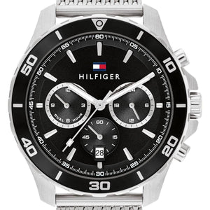 Tommy Hilfiger Jordan Chronograph Black Dial Silver Mesh Strap Watch For Men - 1792092 Authentic Buy Shop Now