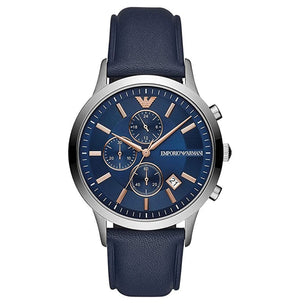 Emporio Armani Renato Chronograph Blue Dial Black Leather Strap Watch For Men - AR11216 Authentic Buy Shop Now