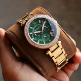Michael Kors Parker Chronograph Green Dial Gold Steel Strap Watch for Women - MK6263 Authentic Buy Shop Now