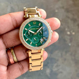 Michael Kors Parker Chronograph Green Dial Gold Steel Strap Watch for Women - MK6263 Authentic Buy Shop Now