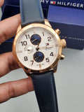Tommy Hilfiger Trent Quartz White Dial Blue Leather Strap Watch for Men - 1791139 Authentic Buy Shop Now