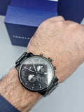 Tommy Hilfiger Evan Chronograph Quartz Black Dial Black Steel Strap Watch For Men - 1710410 Authentic Buy Shop Now