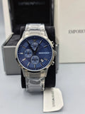 Emporio Armani Renato Chronograph Quartz Blue Dial Black Steel Strap Watch For Men - AR11215 Authentic Buy Shop Now