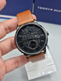 Tommy Hilfiger Hunter Black Dial Brown Leather Strap Watch for Men - 1791604 Authentic Buy Shop Now