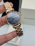 Emporio Armani Gianni T-Bar Black Dial Rose Gold Strap Watch For Women - AR11145 Authentic Buy Shop Now