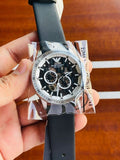 Emporio Armani Renato Chronograph Automatic Black Dial Black Leather Strap Watch For Men - AR60051 Authentic Buy Shop Now
