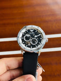 Emporio Armani Renato Chronograph Automatic Black Dial Black Leather Strap Watch For Men - AR60051 Authentic Buy Shop Now