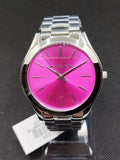 Michael Kors Slim Runway Quartz Pink Dial Silver Steel Strap Watch For Women - MK3291 Authentic Buy Shop Now