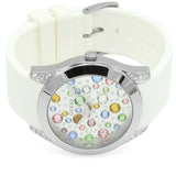 Guess Wanderlust Crystals Silver Dial White Rubber Strap Watch for Women - W1059L1 Authentic Buy Shop Now
