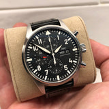 IWC Pilot's Watch Chronograph Black Dial Black Leather Strap Watch for Men - IW377709 Authentic Buy Shop Now