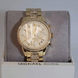 Michael Kors Ritz Chronograph Gold Dial Gold Steel Strap Watch For Women - MK6484 Authentic Buy Shop Now