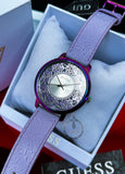 Guess Dahlia Analog Silver Dial Purple Leather Strap Watch For Women - GW0529L4 Authentic Buy Shop Now
