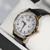 Citizen Watch Eco Drive Day & Date White Dial Black Leather Strap Watch For Men - AO9003-16A Authentic Buy Shop Now