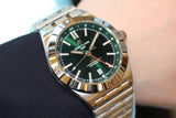 Breitling Chronomat GMT 40 Green Dial Silver Steel Strap Watch for Men - A32398101L1A1 Authentic Buy Shop Now